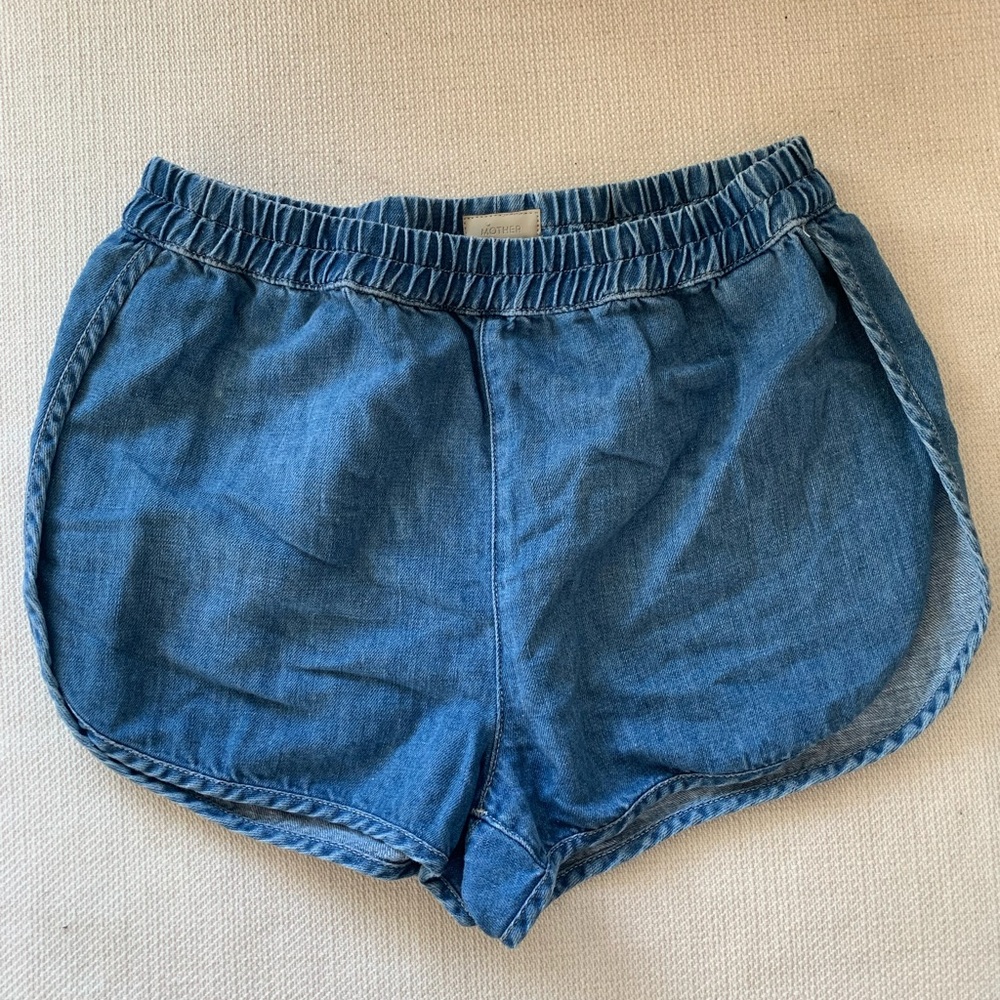 MOTHER Blue Elastic Waist Jean Shorts